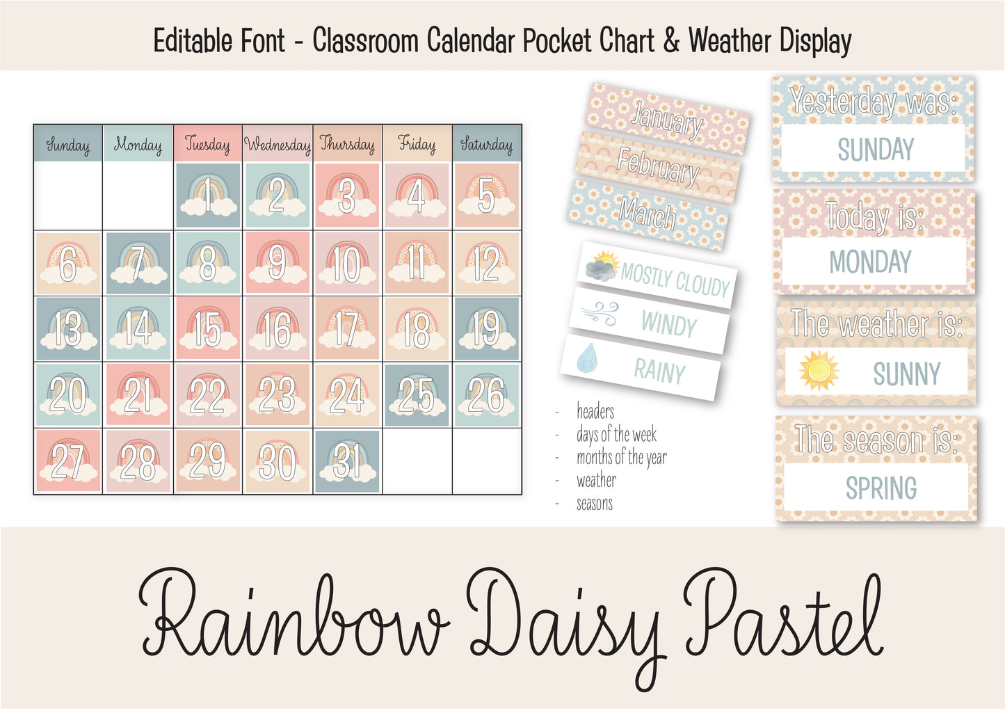 RAINBOW DAISY PASTEL CLASSROOM BUNDLE
